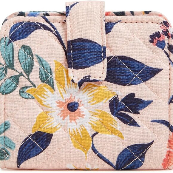 Women's Cotton RFID Finley Small Wallet Compact Card Holder Snap Closure